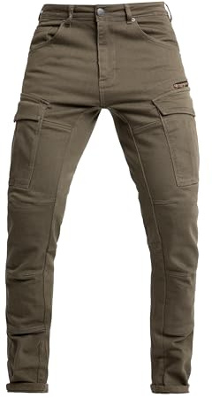 John Doe Defender Mono Motorcycle Cargo Pants for Men - Tapered Fit Riding Pants with AAA XTM-Fiber Protection, Stretch Comfort & Water-Repellent Urban Design - Olive - 33/32