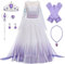 New front Déguisement Princesse Elsa Fille Robe de Princesse Reines des Neiges 2 Manches Longues Costume et Accessoires Noël Halloween Anniversaire Robe de Cosplay Couronne Baguette,Violet,130