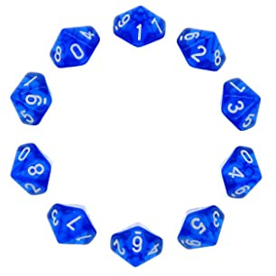 Deolven Poliédrico Dados, 10 Pieza Azul Transparente 10 Caras Dados para Dungeons & Dragons Dragones y Mazmorras, Claro D10 Dado para Mesa de Cartas DND RPG MTG