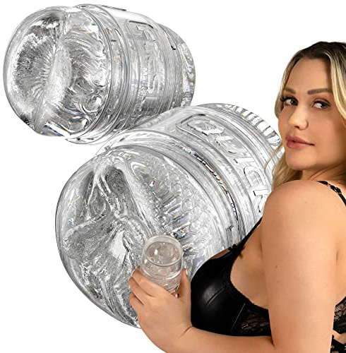 Fleshlight - Quickshot Mia Malkova - Masturbador Masculino Real - Textura Superskin - Diseño Compacto y Transparente - con 2 Orificios de Entrada - Placer Extremo