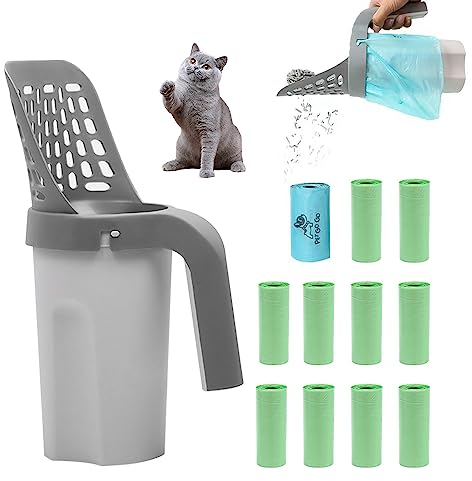 Gobesty Katzenstreuschaufel 2 in 1, Streuschaufel mit Behälter, Katzenstreu Entsorgungseimer mit Schaufel, Streuschaufel Katzenklo mit 11 Rollen Abfallsäcken für Haustier Kätzchen Katze