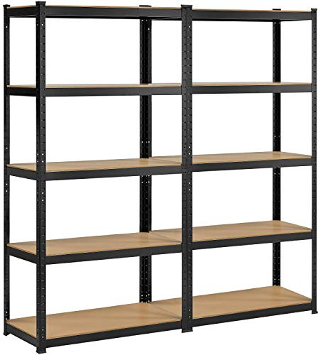 Yaheetech Scaffale in Metallo per Garage Scaffalatura Metalliche a 5 Ripiani Regolabili Scaffali da Magazzino Angolare Senza Viti Scaffale Cucina (Nero, 45x180x180 cm)