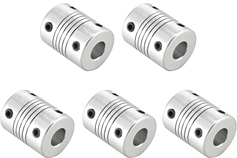 PATIKIL Da 8mm a 10mm L25xP19 Alluminio Lega Albero Giunto Flessibile Attacco Motore Connettore Giunto per Fai da Te Argento Tono,5pz