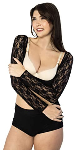 ENVY BODY SHOP Women’s Lace Sleecrets Detachable Sleeves  Add Stretch Lace Arms to Any Dress or Top, Comfortable Arm Coverage, Black, Medium
