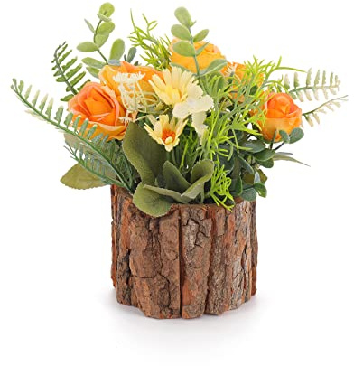 Leixi Artificial Flowers with Pot, Combination of Fake Silk flowers and Greenery,Small Plant Potted Decor for window box,Office,Bookshelf,Bedroom, Living Room,Party,Wedding Decorations (Yellow)