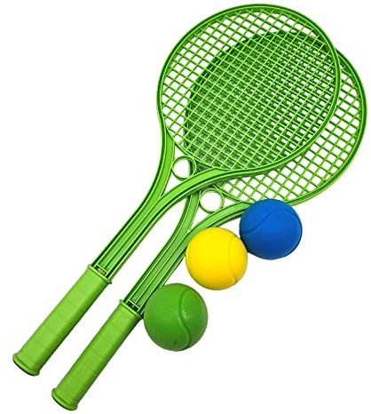 alldoro 63110 Softball-Tennis pour Enfants, 5 pcs, Plastique, 2 Raquettes, 3 balles Molles en Mousse, 54 x 22 cm, Vert