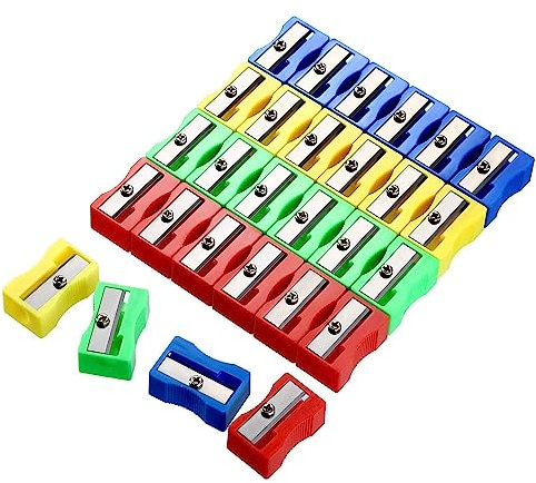 Sacapuntas de Metal,50 PCS Sacapuntas Manual 1 Orificios Afilalápiz Agujero único Acero Inoxidable Afilalapices para Niños Escolares Oficina