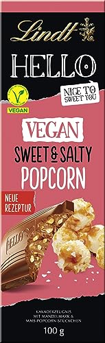 Lindt Schokolade HELLO Vegan Sweet´n Salty Popcorn | 100 g Tafel | Vegan mit Kakao, mildem Mandelmark und gesalzenen und süßen Mais- und Popcorn-Stückchen | Schokoladengeschenk