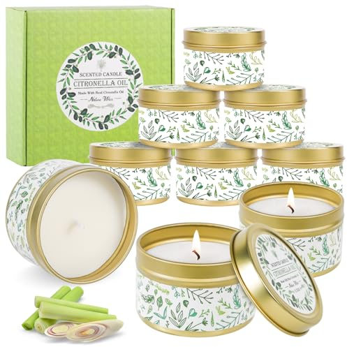 BARAKYEG Citronella Kerzen,9 Stück Duftkerzen im Dose,Zitronengras natürliche Sojawachs für Innen und Draussen Citronella Duft Kerze für Garten,Camping,Picknick,Outdoor Kerzen,gartenparty,Candles Set
