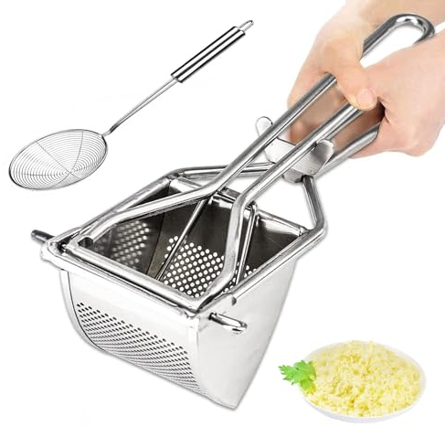 Kartoffelpresse Edelstahl Schaumkelle Set, Spätzlepresse, Potato Press, Kartoffelstampfer Edelstahl, Professionelle Stampfer Küchenwerkzeug Obstpresse