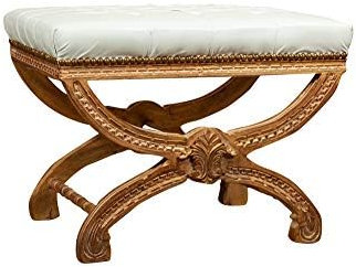 Biscottini Barock-Bank weiß 46 x 53 x 70 cm | Barocksessel aus Buchenholz | Barockbank Haus | Barockhocker gepolstert