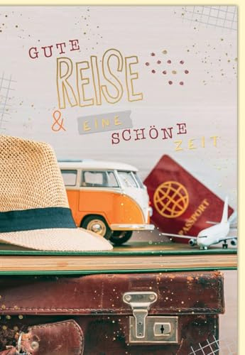 Skorpion Abschiedskarte: Gute Reise mit Koffer, Hut, Reisepass & Flugzeug – Perfekt für Urlauber und Reisende - mit Umschlag