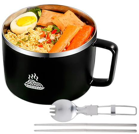 1200 ML Stainless Steel Ramen Bowl with Handle and Sealing Lid - Insulated Soup Container for Kitchen, Salad, Lunch, Pasta