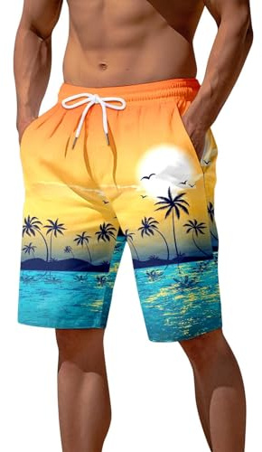 DeaAmyGline Short De Plage Homme, Short Sport Hommes Maillot De Bain pour Vacances sur La Plage Séchage Rapide pour Piscine Natation Trunks Tropical Hawaii Shorts avec Cordon De Serrage Réglable