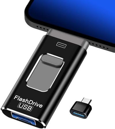 LUIRSAY Chiavetta USB 3.0 per iPhone da 64 GB [Certificato MFi] Chiavetta USB 4 in 1 (Lightning, USB-C, USB3.0, Micro USB) Compatibile con iPhone/iPad/Android/PC, Nero