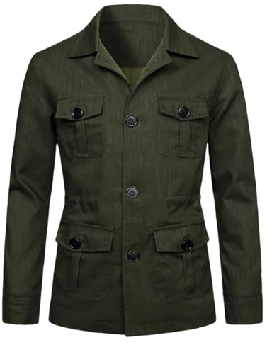 aromm Giacca di Lino Leggera da Uomo Bottoni Traspirante Casual Blazer Cappotto Verde con Tasche, XL