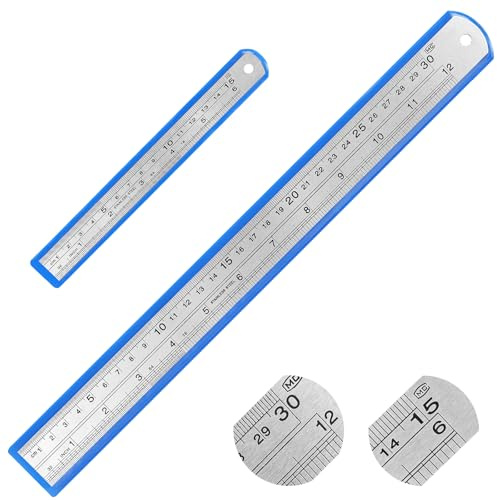 Stainless Steel Ruler Set, 2Pcs 30cm/12in+15cm/6in Metal Rulers Kit