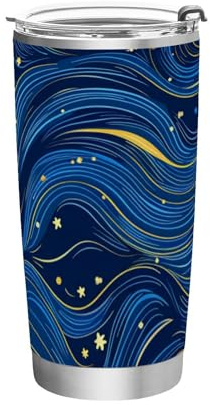Blue Waves at Night Stainless Steel drinking cups with lids with Lid Camping Mug for School, Sports, Daycare, Camp & More simply travel coffee tumbler 20oz