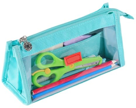Lkvent estuches Estuche transparente estético for lápices, bonito organizador de bolígrafos de gran capacidad for adolescentes y estudiantes, bolsa de maquillaje estuche escolar(Lake blue)