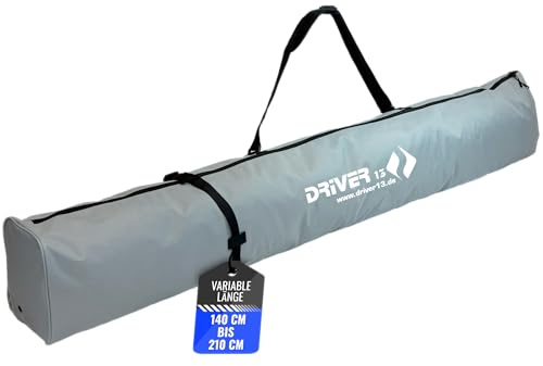 Driver13 Skidväska, skidväska för skidor och skidstavar, justerbar längd 140–210 cm, robust skolväska för transport och förvaring vid skidåkning, grå