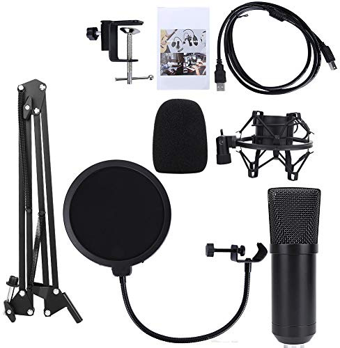 Dilwe USB Podcast Condenser Microphone, Computer PC Microphone Kit with Adjustable Boom Arm Stand Shock Mount for Vocal Gaming Streaming