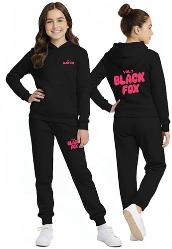 Black Fox Vol.3 00S7370S, Small Print, Black Tracksuit, Hot Pink Print, 7-8Y ZAF3 Girls Logo