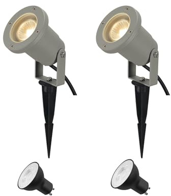 SLV NAUTILUS XL LOT DE 2 | Lampe d'extérieur pour l'éclairage du jardin, de la terrasse, des allées, de l'étang, luminaire d'extérieur | IP65, GU10, câble de 1,5 m, avec fiche, gris