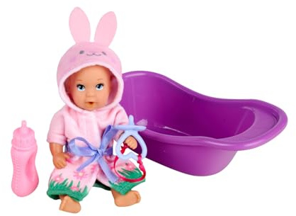 Simba New Born Baby Bathfun Baby - Poupée de Bain (12 cm) avec Fonction Boire et humidité, Baignoire, Peignoir, tétine et biberon, pour Enfants à partir de 3 Ans
