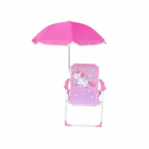 Yunmeryker Plegable Silla de Playa para Niños con Sombrilla, Unicornio | Protectora Estructura de Metal, Silla de Acampar de Niños para Actividades al Aire Libre, Playa, Patio