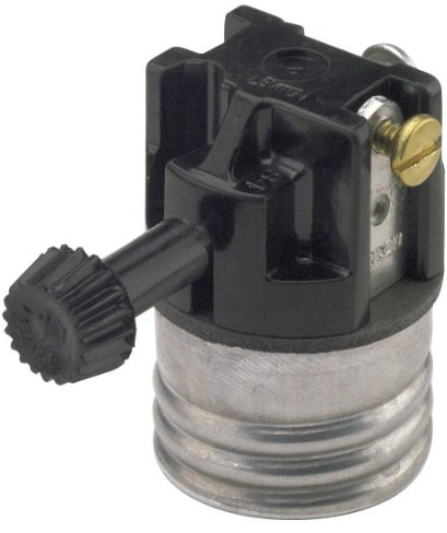 Leviton Medium Base Interior Only, Shell Incandescent Lampholder, Removeable Turn Knob, 2-Circuit, For 3-Way 2-Filament Lamps, 7090-M