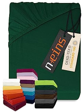 npluseins klassisches Jersey Spannbetttuch - vielen Farben + Größen - 100% Baumwolle 159.192, 120 x 200 cm, dunkelgrün