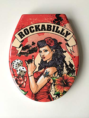 ADOB Design WC Sitz Rockabilly Klobrille Klodeckel Toilettendeckel aus Duroplast, Absenkautomatik, Softclose, zur Reinigung abnehmbar, 59828