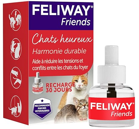 FELIWAY Friends 30 Jours - 1 Recharge pour Diffuseur de Phéromones Apaisantes pour Chats (48 ml) - Harmonie Retrouvée : Aide à Réduire les Confilts et Tensions entre Chats vivant sous le même toit