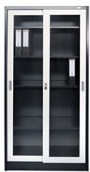 Jet-Line® | Aktenschrank | St. Petersburg | dunkelgrau-weiß | Schiebetüren | Werkstatt | Glasfront | Büroschrank | Büro | Lager | Ausstattung | Büro | Indoor