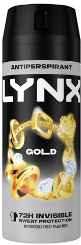 Lynx Gold Anti-Perspirant Aerosol Men's Deodorant Spray with ProScent technology and an oud wood & fresh vanilla scent for 72 hours protection against odour and wetness 6x 150 ml