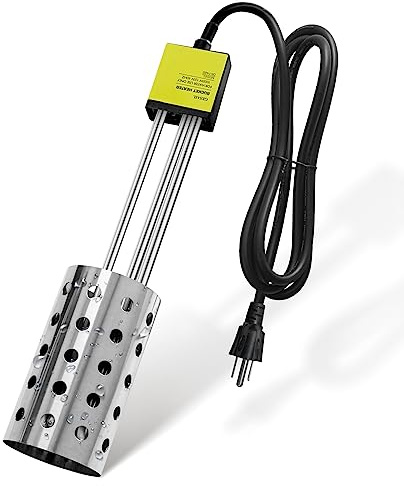 GESAIL 1000W Electric Immersion Heater, Bucket Water Heater with 304 Stainless-Steel Guard, Submersible Bucket Heater with Thermostat and Auto Shutoff, Heats 5 Gallons Water in Minutes