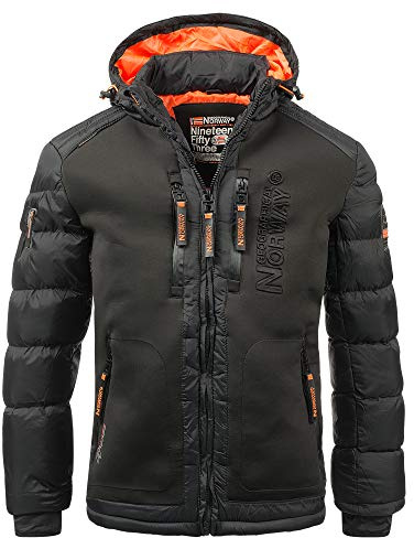 Geographical Norway Hommes Veste Matelassée Veste d'hiver à Capuche – Doublé Chaud Anorak - Extérieur Ski Snowboard Veste A Capuche pour l'hiver/Automne dans Bundle avec UD Bonnet