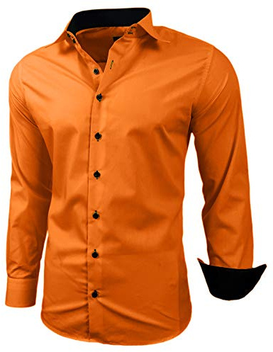 Baxboy herrskjorta med smal passform, enkel att stryka, för kostym, affärer, bröllop, fritid – långärmade skjortor för män R-44, apelsin, 3XL