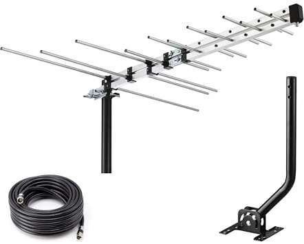 CeKay Outdoor Yagi HD Antenna – Long-Range Digital TV Antenna with 40FT RG6 Coax Cable & J Mount, Ideal for Attic, Roof, or RV, Clear OTA Reception in 4K/1080P, All-Metal Design