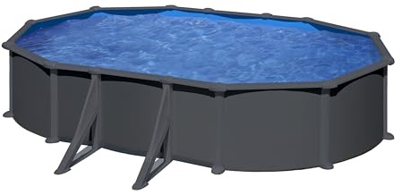 Gre KITPROV508GY Piscina de Acero Elevada, Ovalada con Aspecto Acero Gris Grafito, Piscinas Desmontables para Jardín, 500 x 300 x 132 cm, Granada