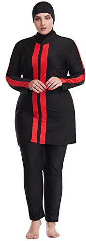 GladThink dam muslimsk överdimensionerad baddräkt islamisk burkini blygsamma badkläder, svart, 6XL