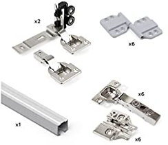Emuca - Système pour 2 portes coulissantes en bois, suspendues et pliantes, sans guide inférieur, panneaux non incluses, fermeture amortie, aluminium anodisé