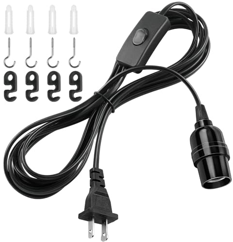 DiCUNO Extension Hanging Lantern Cord Cable, E26 Pendant Light Lamp Socket, On-Off Switch Close to Polarized Plug, 13 Feet, Medium Base for Grow, Plant, Ceiling Lights Fixture, Black, 1 Pack