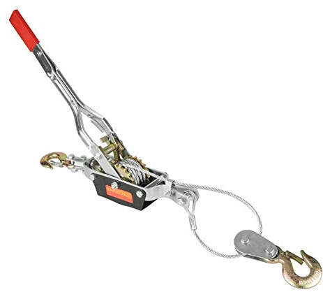 Heavy Duty Hand Ratchet Winch, 4T Dual Gear with Double Hook, Galvanized Iron Steel Wire Puller Hoist for Wire Rope