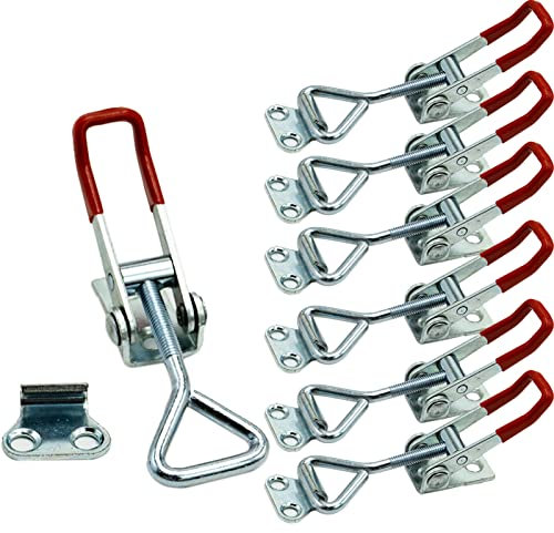 Confezione da 6 morsetti regolabili a levetta, capacità di tenuta di 163,3 kg, resistente, chiusura a levetta, chiusura a scatto per porta, baule, coperchio per fumatori, attrezzi a sgancio rapido