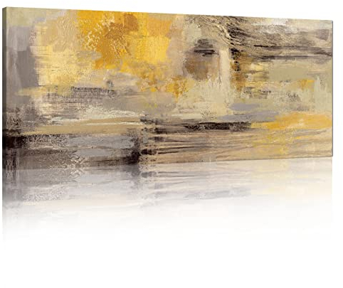 Mit Rahmen Großes Leinwandbilder Bilder Abstrakt Senfgelb Grau bild auf leinwand Wandkunst Modern Wandbilder XXL Kunstdruck Deko für Wohnzimmer Schlafzimmer Heimbüro fertig zum Aufhängen 120x50cm