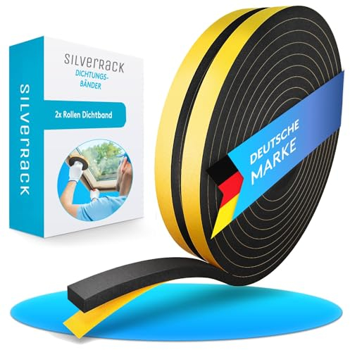 SilverRack Cinta de sellado autoadhesiva negra [12 mm x 6 mm] – Cinta adhesiva de espuma para juntas de puertas, ventanas, sellado de ventanas, cinta de sellado de aislamiento
