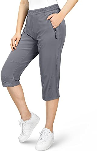 33,000ft Women's 3/4 Capri Hiking Trousers Stretch Lightweight Cycling Trousers Pockets Summer Outdoor Golf Trousers, lightgrey, 14