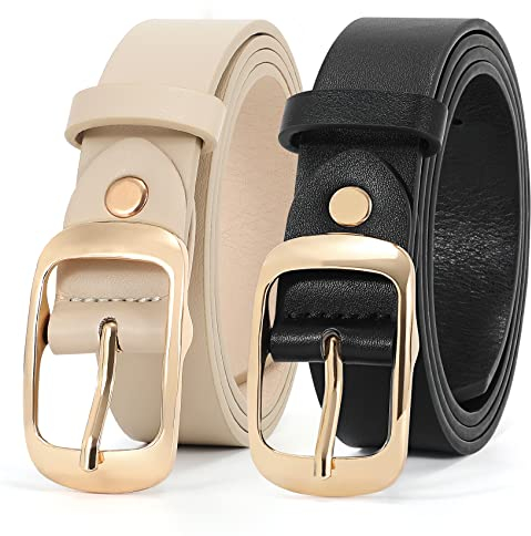 WHIPPY 2er-Pack Damen-Ledergürtel in Übergröße, modischer Rindsleder-Taillengürtel mit solider Dornschließe für Jeans-Hosen-Kleid