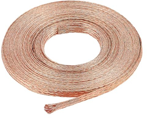 BENECREAT 8.75Yds 6mm Copper Braided Flat Braid Cable Ground Strap for Signal Screening, Noise Reduction
